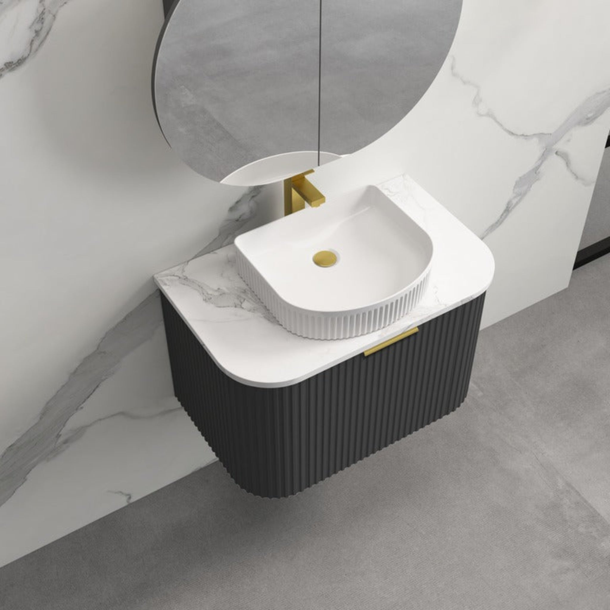 INFINITY RIO BLACK 750MM CURVED SINGLE BOWL WALL HUNG VANITY