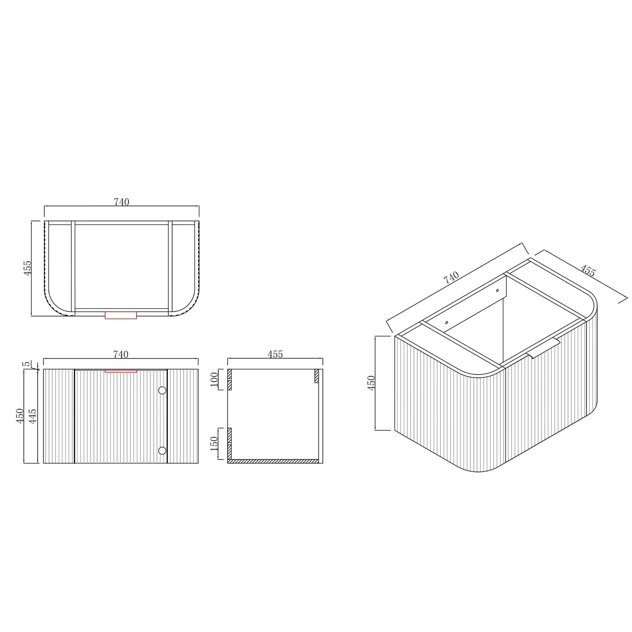 INFINITY RIO BLACK 750MM CURVED SINGLE BOWL WALL HUNG VANITY