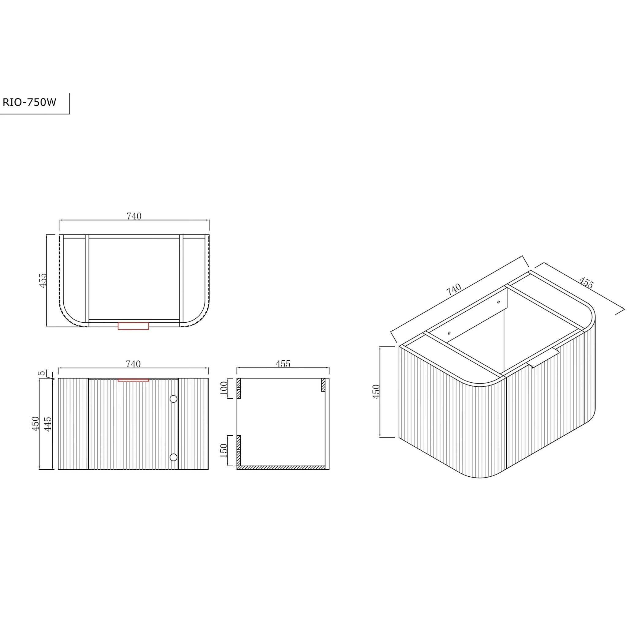 INFINITY RIO MATTE WHITE 750MM CURVE SINGLE BOWL WALL HUNG VANITY