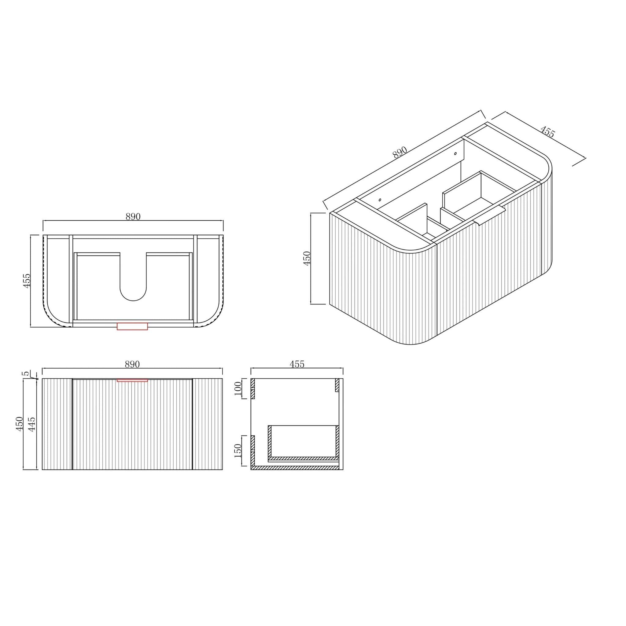 INFINITY RIO BLACK 900MM CURVE SINGLE BOWL WALL HUNG VANITY W/ GERMAN HETTICH RUNNERS