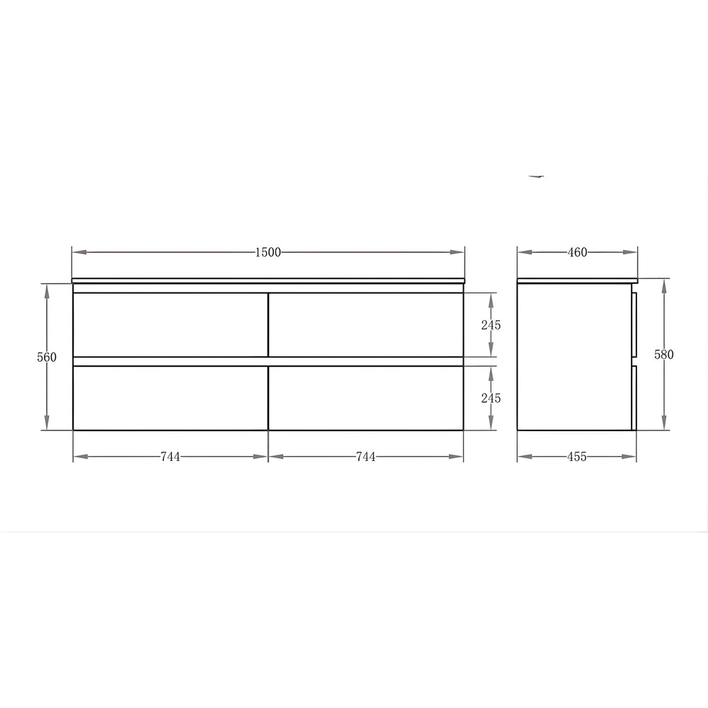 POSEIDON RIVA GLOSS WHITE 1500MM SINGLE BOWL WALL HUNG VANITY