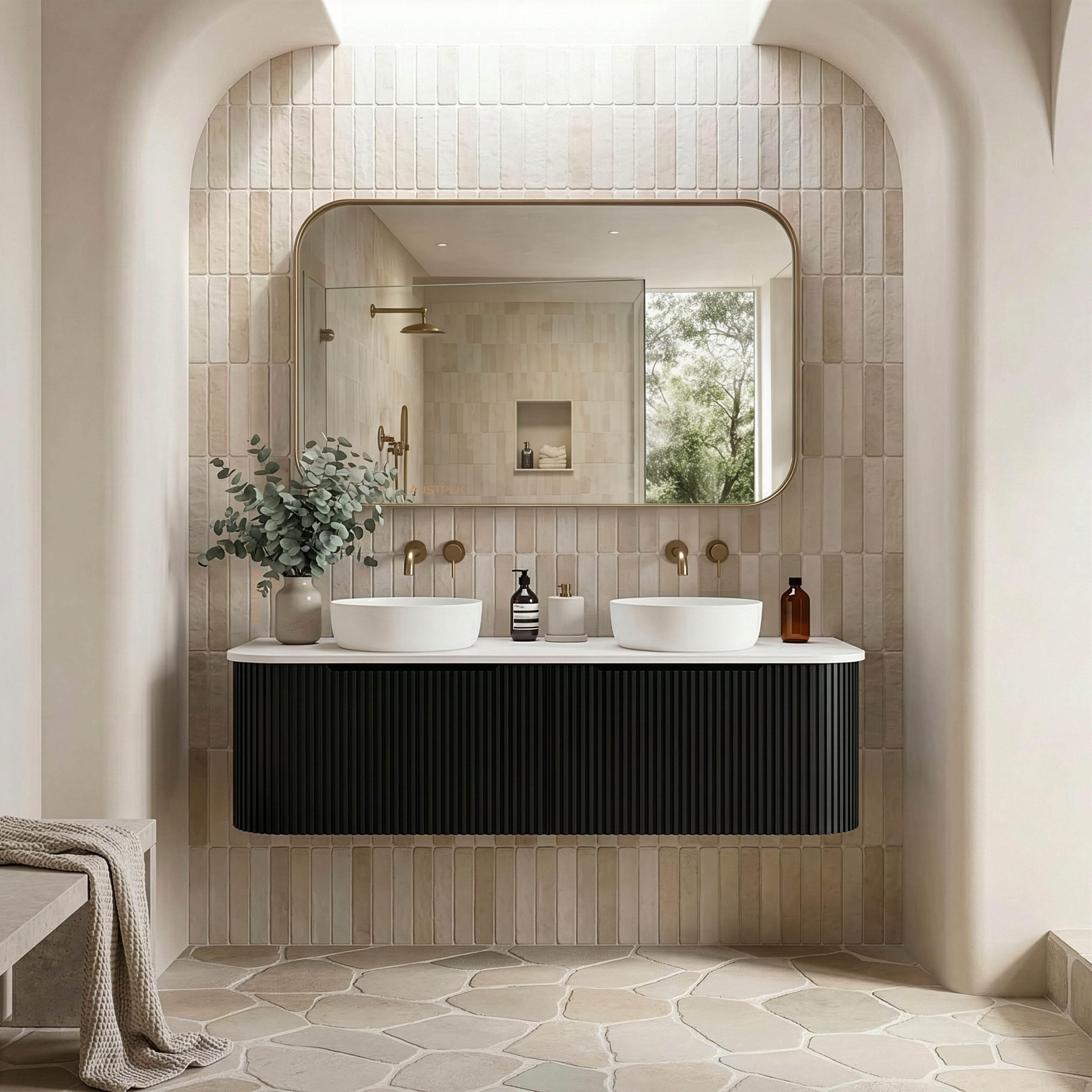 RIVA BERGEN MATTE BLACK 1500MM DOUBLE BOWL WALL HUNG VANITY