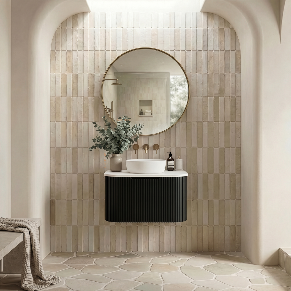 RIVA BERGEN MATTE BLACK 750MM SINGLE BOWL WALL HUNG VANITY