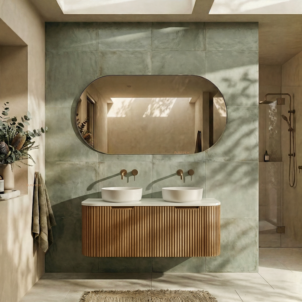 RIVA BERGEN SOLID TIMBER 1200MM DOUBLE BOWL WALL HUNG VANITY