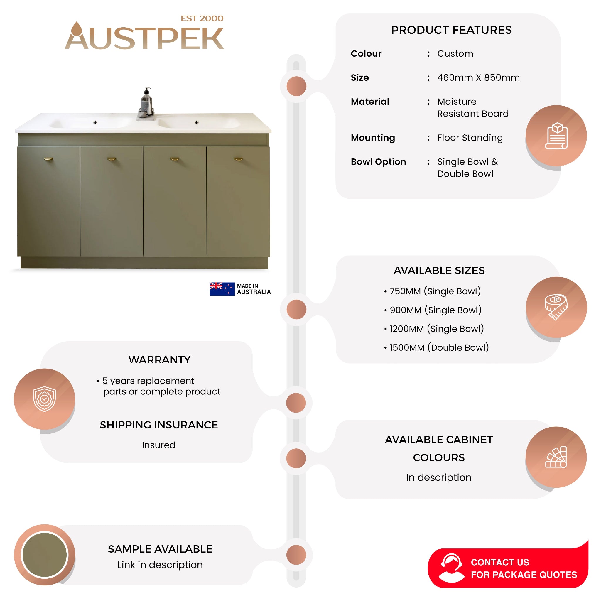 TIMBERLINE ROCKFORD CUSTOM FLOOR STANDING VANITY (ALL SIZING)