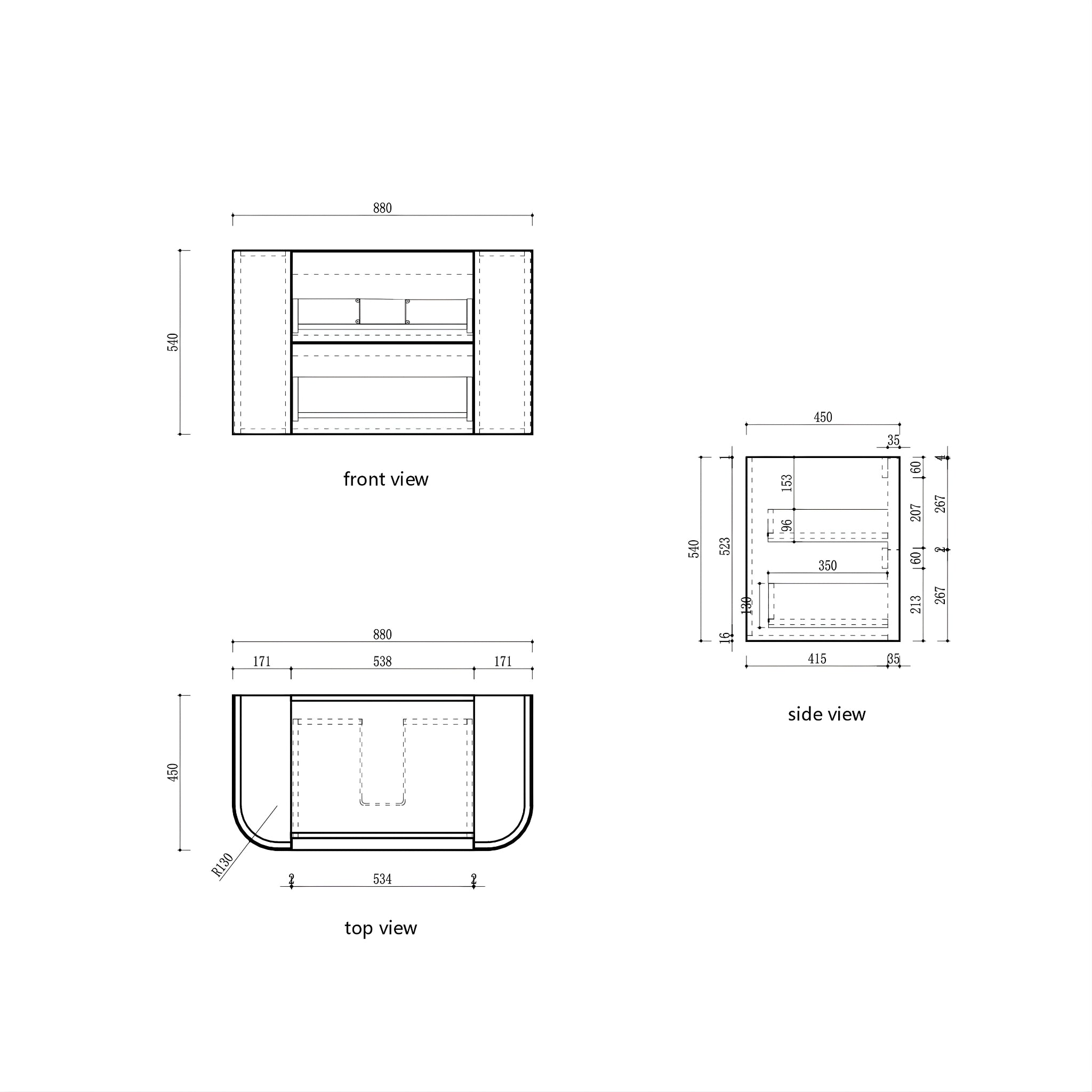 AULIC RAMEE CURVED MATTE WHITE 900MM SINGLE BOWL WALL HUNG VANITY