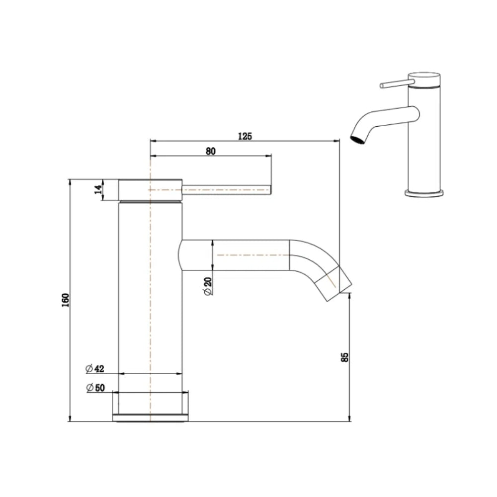 BELLA VISTA MICA LEAD FREE BASIN MIXER 160MM LIVING BRASS