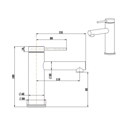 BELLA VISTA MICA LEAD FREE BASIN MIXER STRAIGHT 160MM BLACK