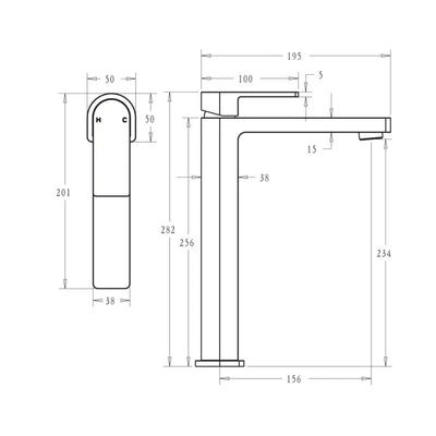 BELLA VISTA FLORES TALL BASIN MIXER 282MM BRUSHED NICKEL