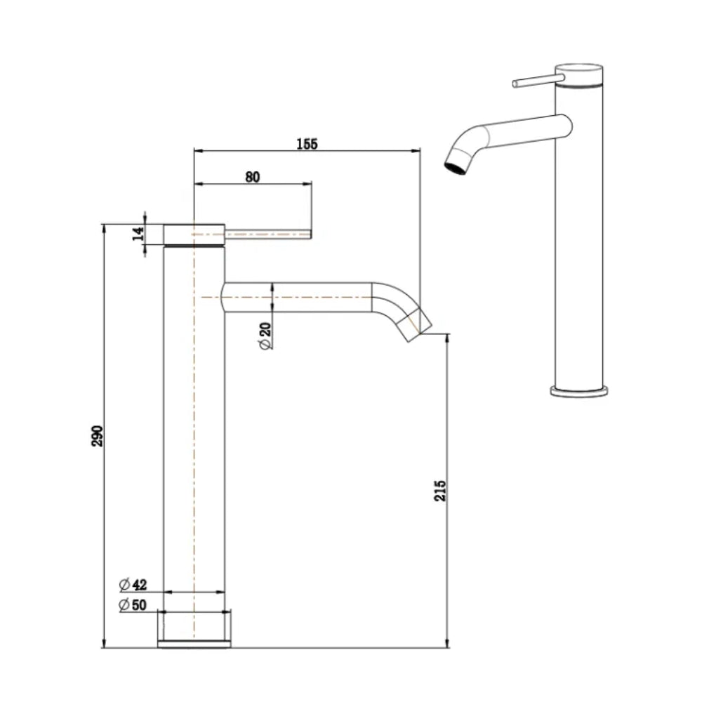 BELLA VISTA MICA LEAD FREE TALL BASIN MIXER 290MM LIVING BRASS