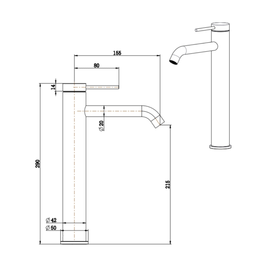 BELLA VISTA MICA LEAD FREE TALL BASIN MIXER 290MM GUN METAL