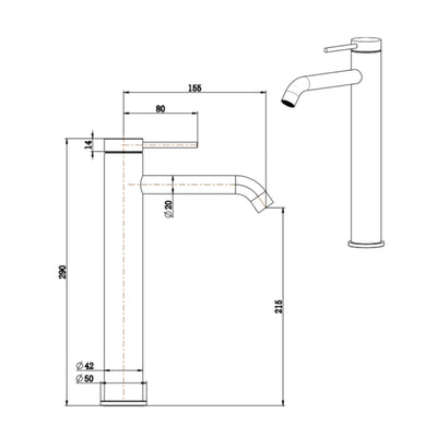 BELLA VISTA MICA LEAD FREE TALL BASIN MIXER 290MM BRUSHED NICKEL