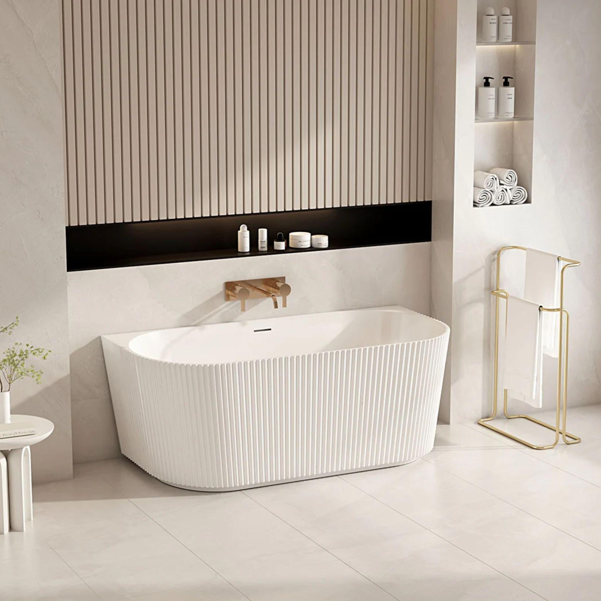 MERCIO ROSE FLUTED BACK TO WALL BATHTUB MATTE WHITE (AVAILABLE IN 1500MM AND 1700MM)