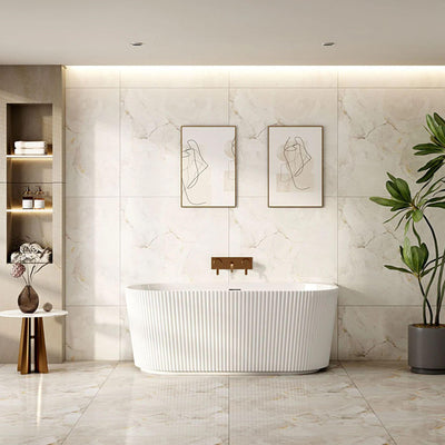 MERCIO ROSE FLUTED BACK TO WALL BATHTUB MATTE WHITE (AVAILABLE IN 1500MM AND 1700MM)