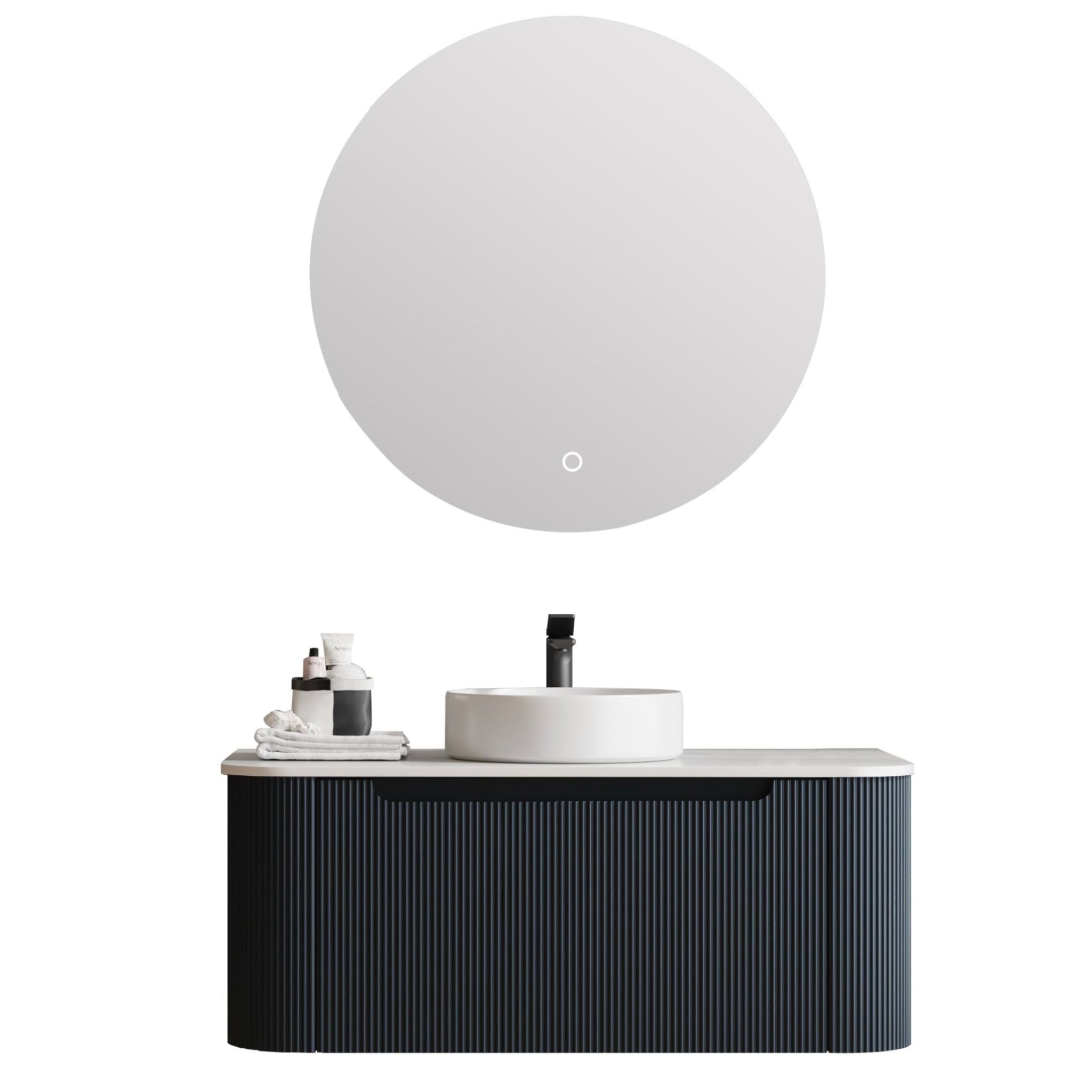 MERCIO ROME MATTE BLACK FLUTED 1200MM SINGLE BOWL WALL HUNG VANITY