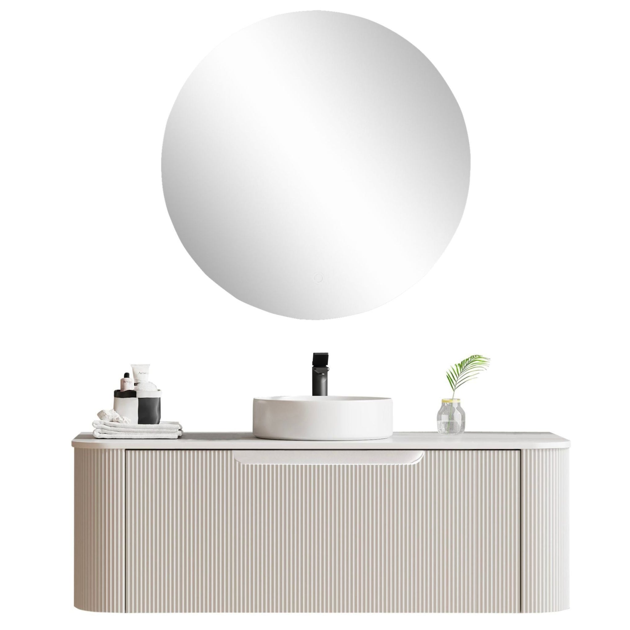MERCIO ROME MATTE WHITE FLUTED 1200MM SINGLE BOWL WALL HUNG VANITY