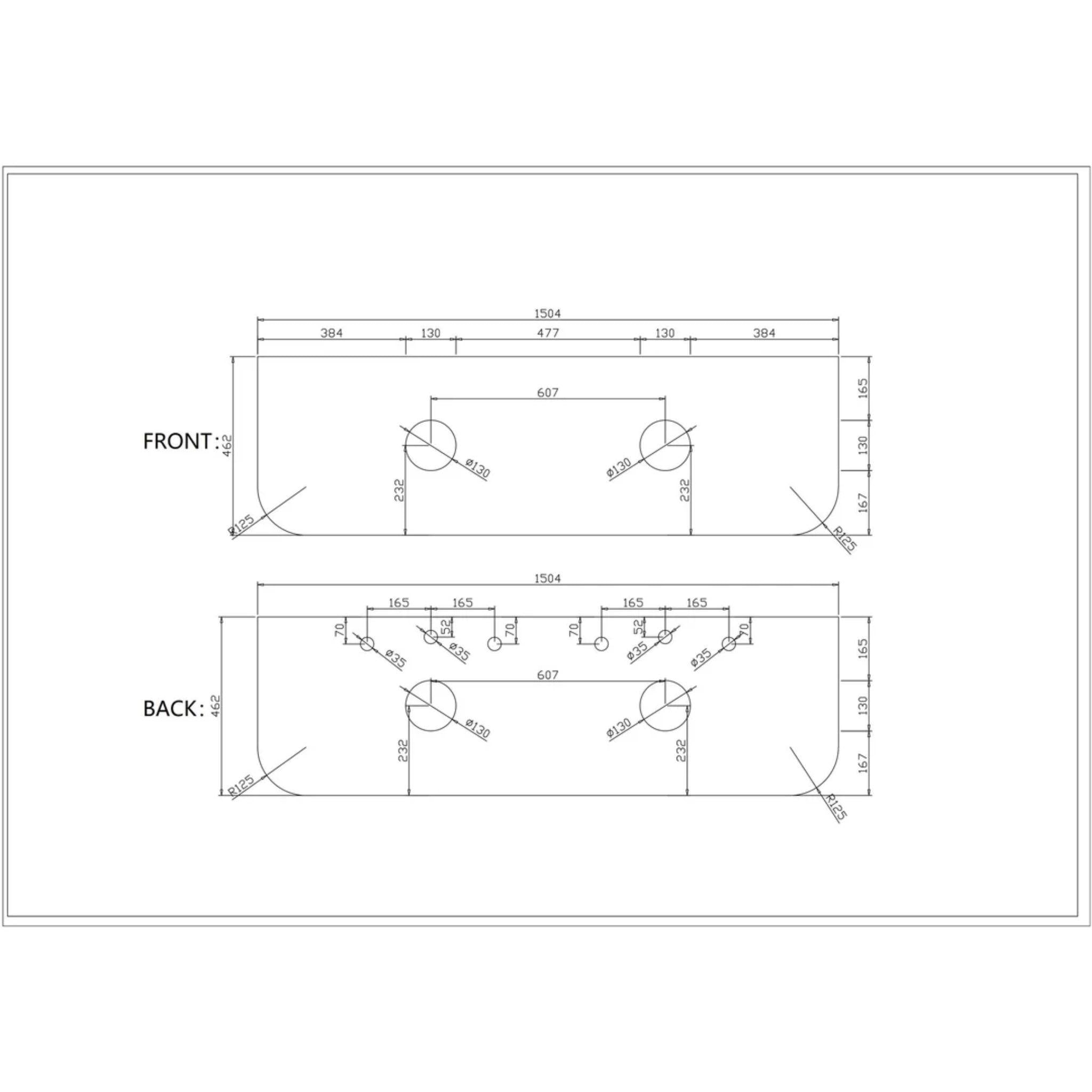 MERCIO ROME BUR OAK FLUTED 1500MM DOUBLE BOWL WALL HUNG VANITY