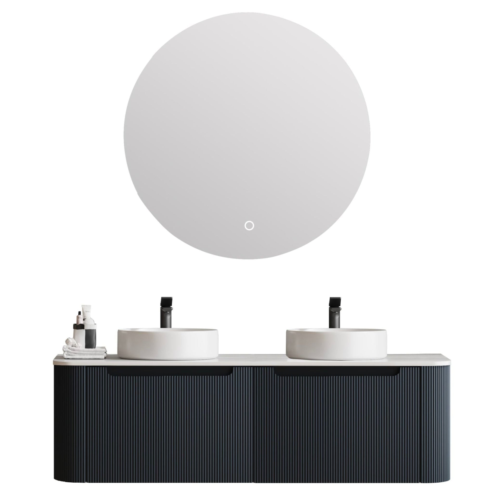 MERCIO ROME MATTE BLACK FLUTED 1500MM DOUBLE BOWL WALL HUNG VANITY