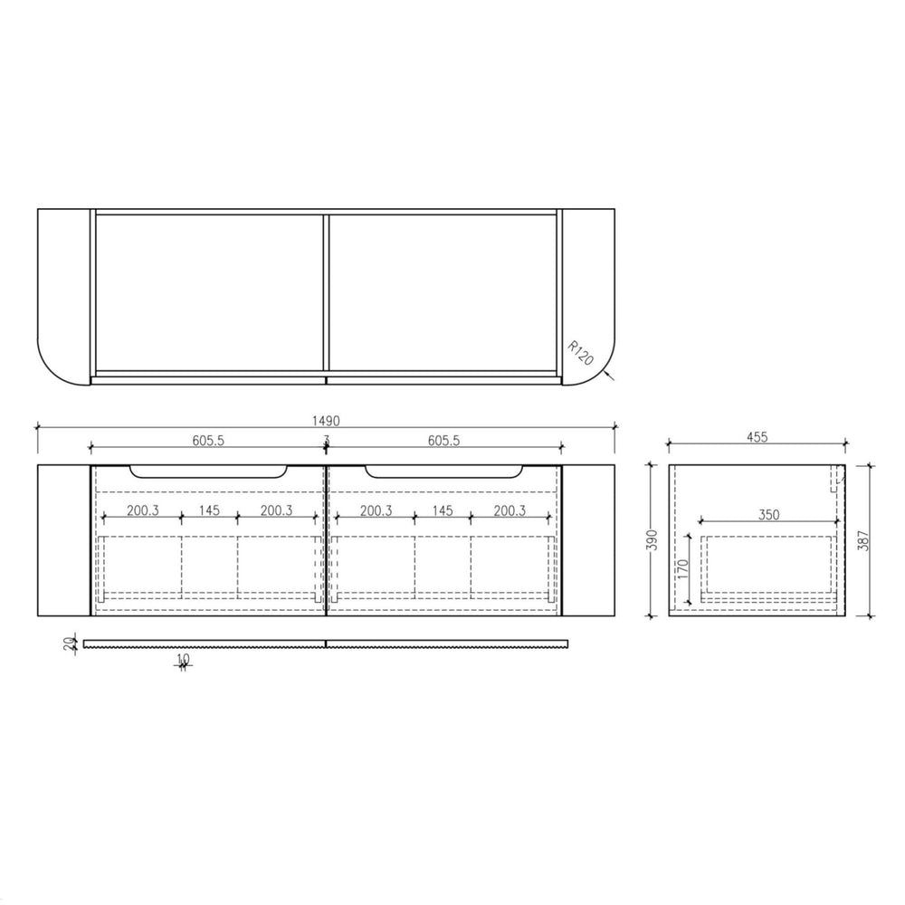 MERCIO ROME MATTE BLACK FLUTED 1500MM DOUBLE BOWL WALL HUNG VANITY