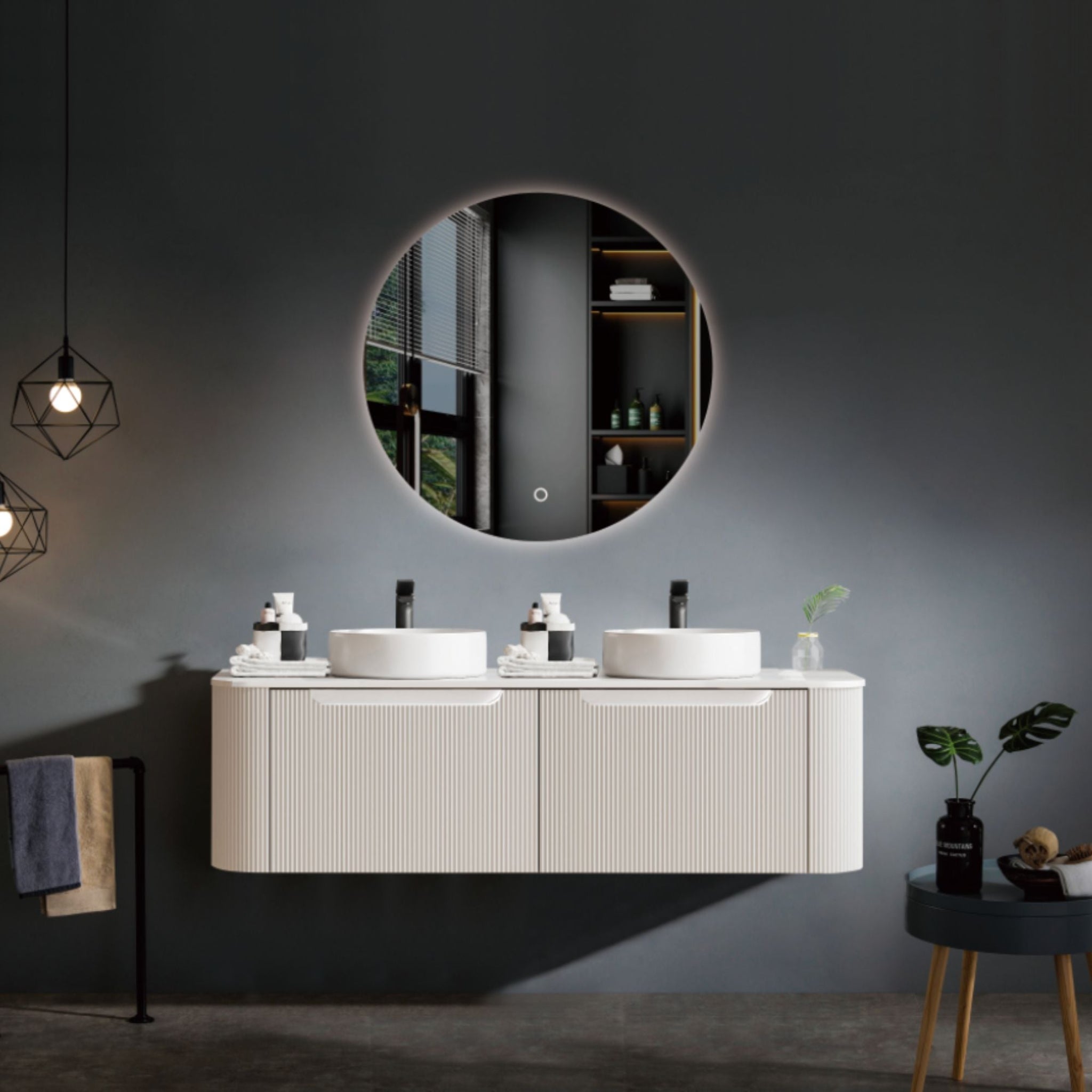 MERCIO ROME MATTE WHITE FLUTED 1500MM DOUBLE BOWL WALL HUNG VANITY