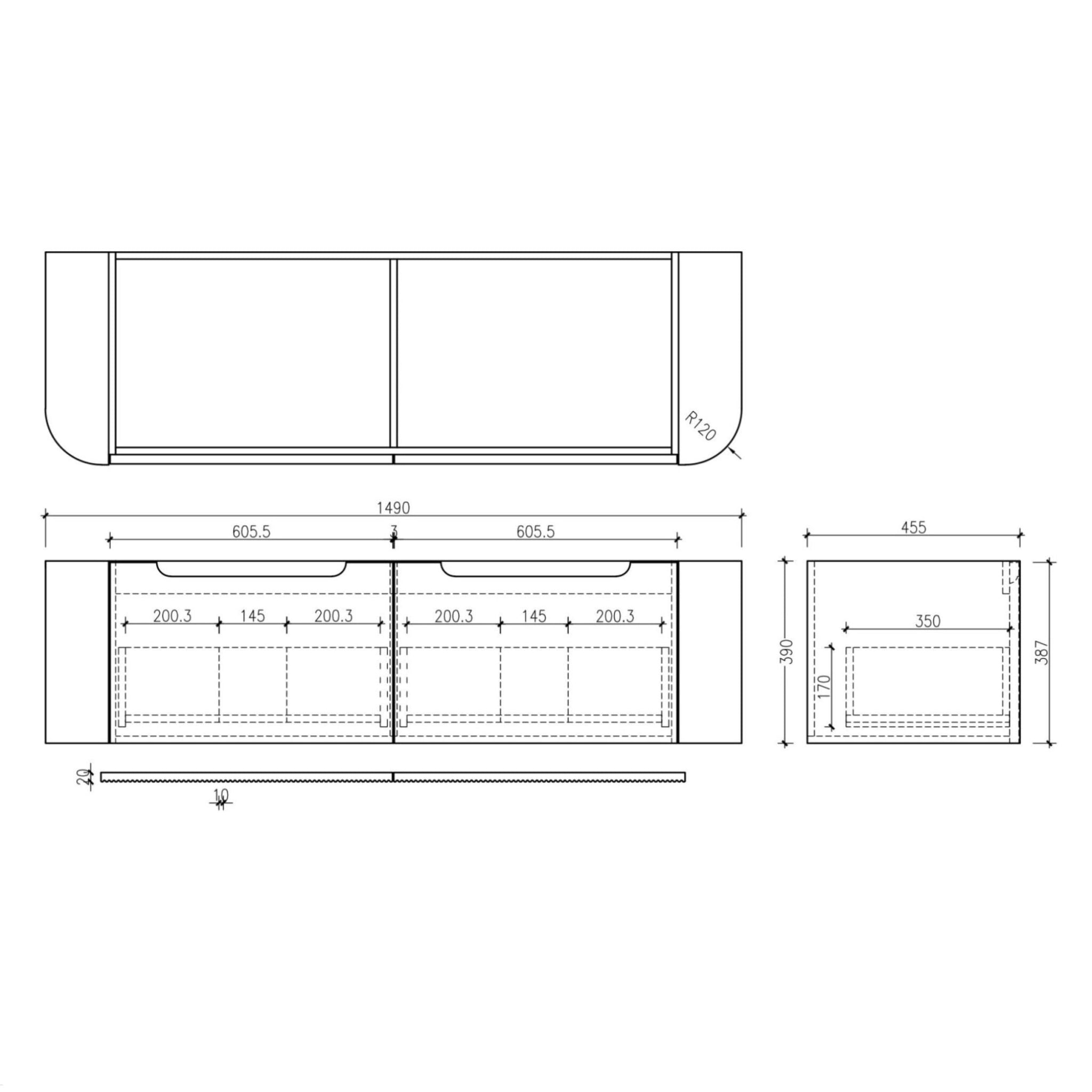 MERCIO ROME MATTE WHITE FLUTED 1500MM DOUBLE BOWL WALL HUNG VANITY
