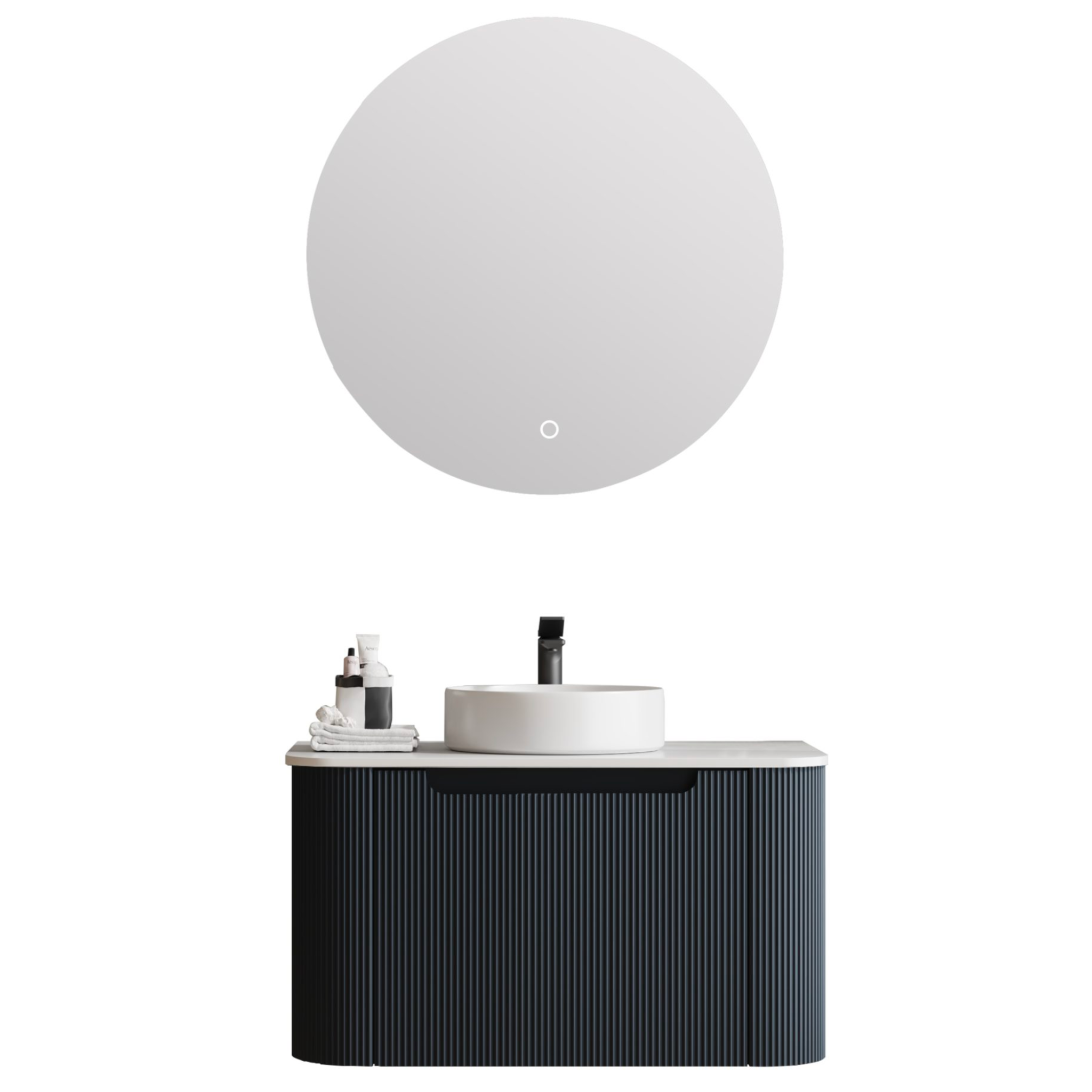 MERCIO ROME MATTE BLACK FLUTED 600MM SINGLE BOWL WALL HUNG VANITY