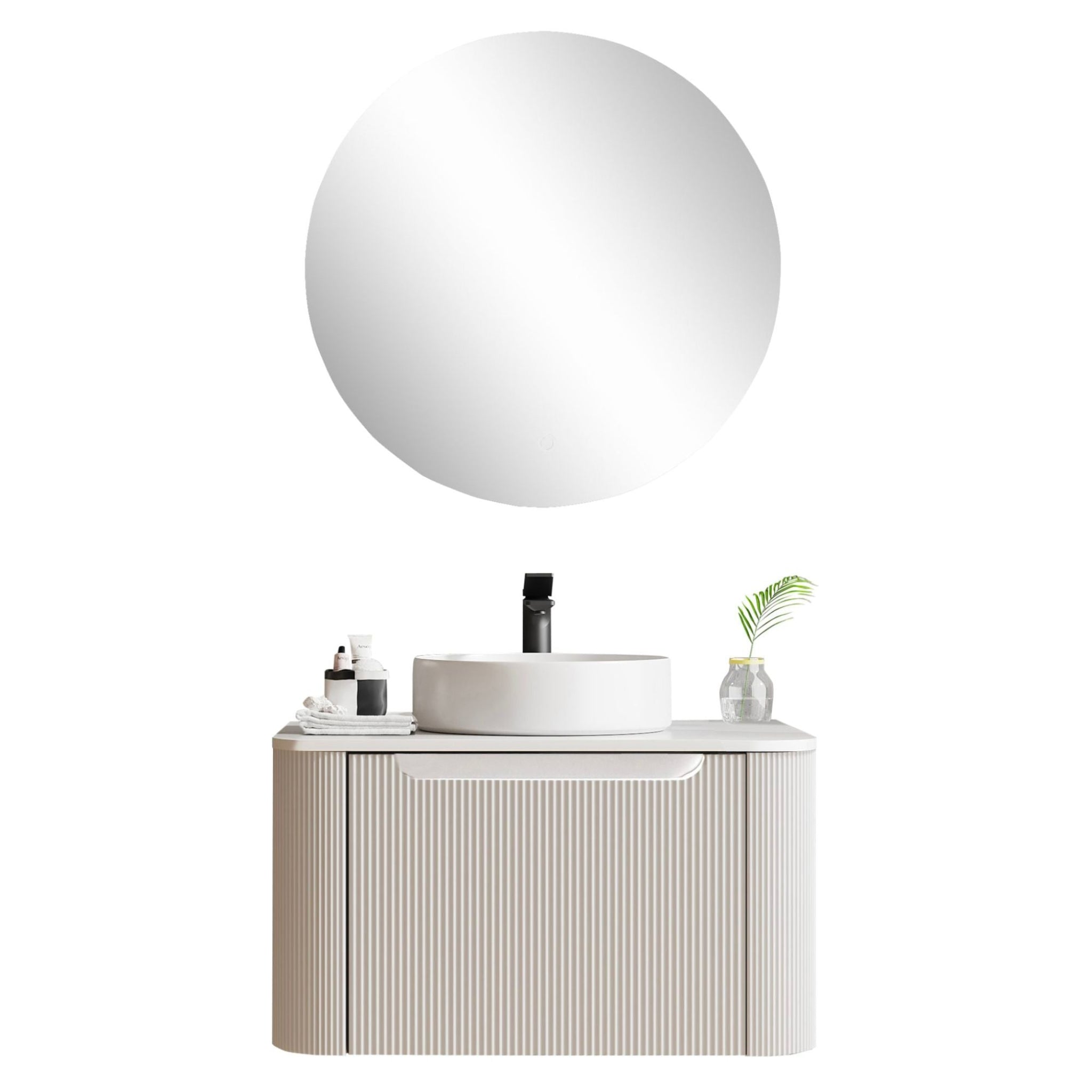 MERCIO ROME MATTE WHITE FLUTED 600MM SINGLE BOWL WALL HUNG VANITY