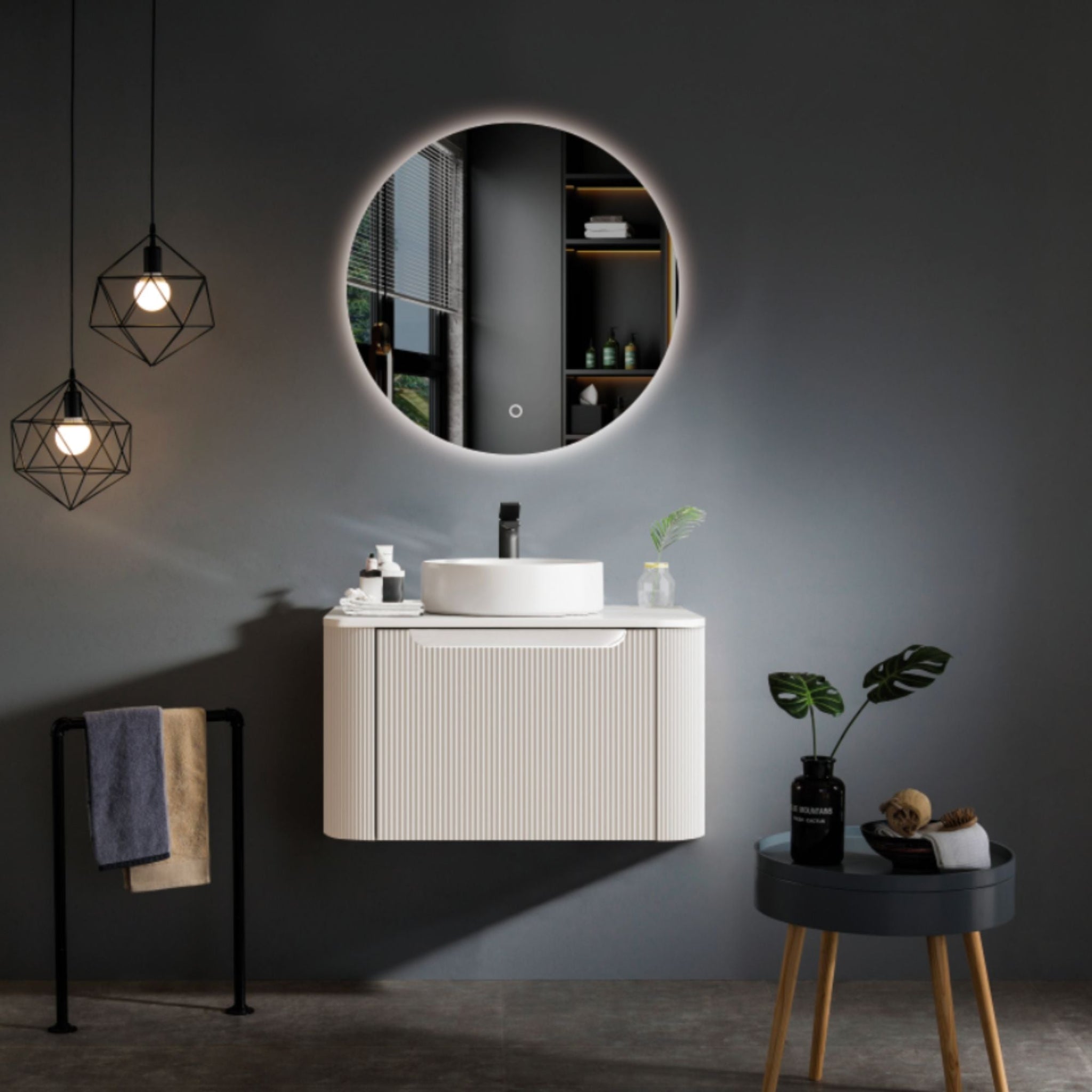 MERCIO ROME MATTE WHITE FLUTED 600MM SINGLE BOWL WALL HUNG VANITY