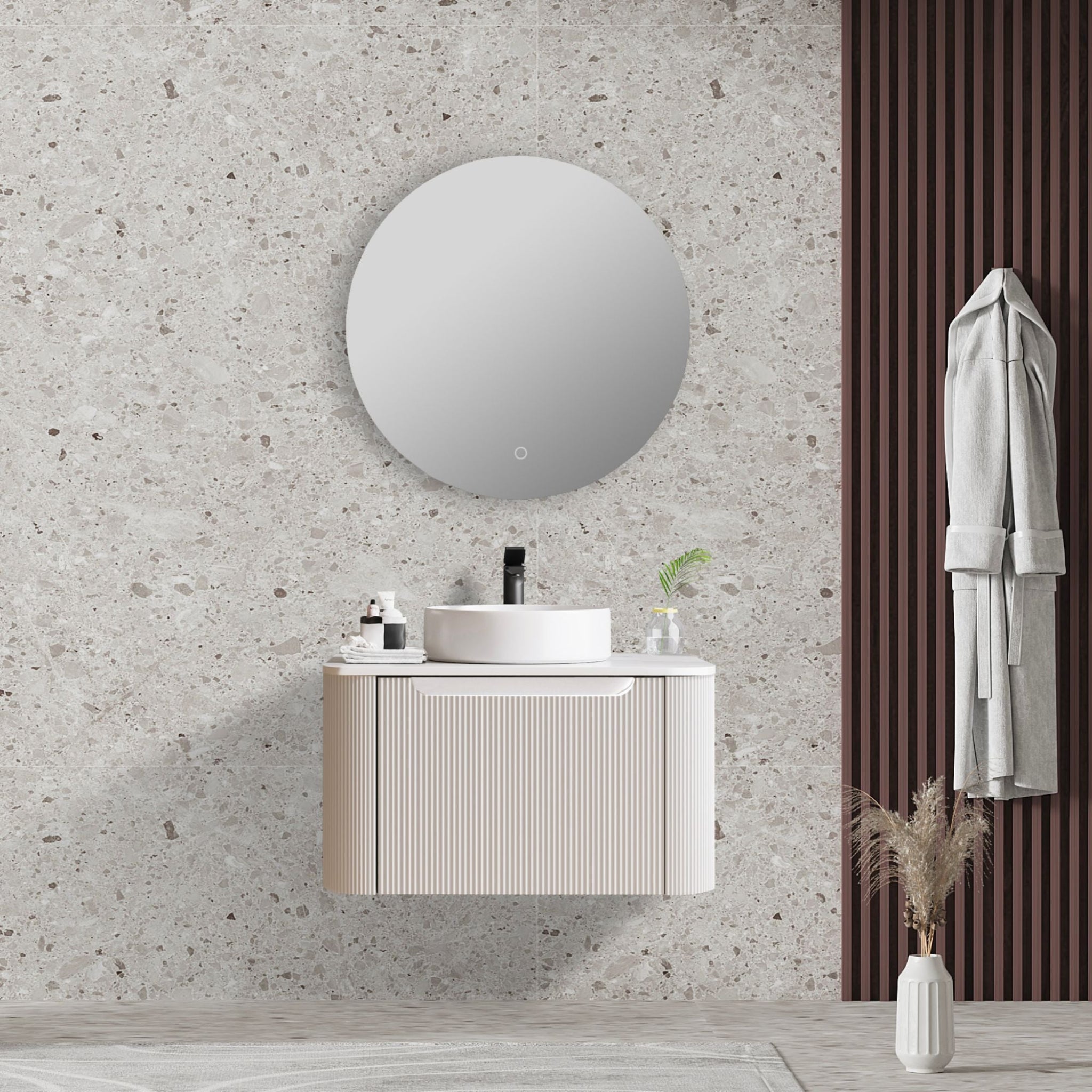 MERCIO ROME MATTE WHITE FLUTED 600MM SINGLE BOWL WALL HUNG VANITY