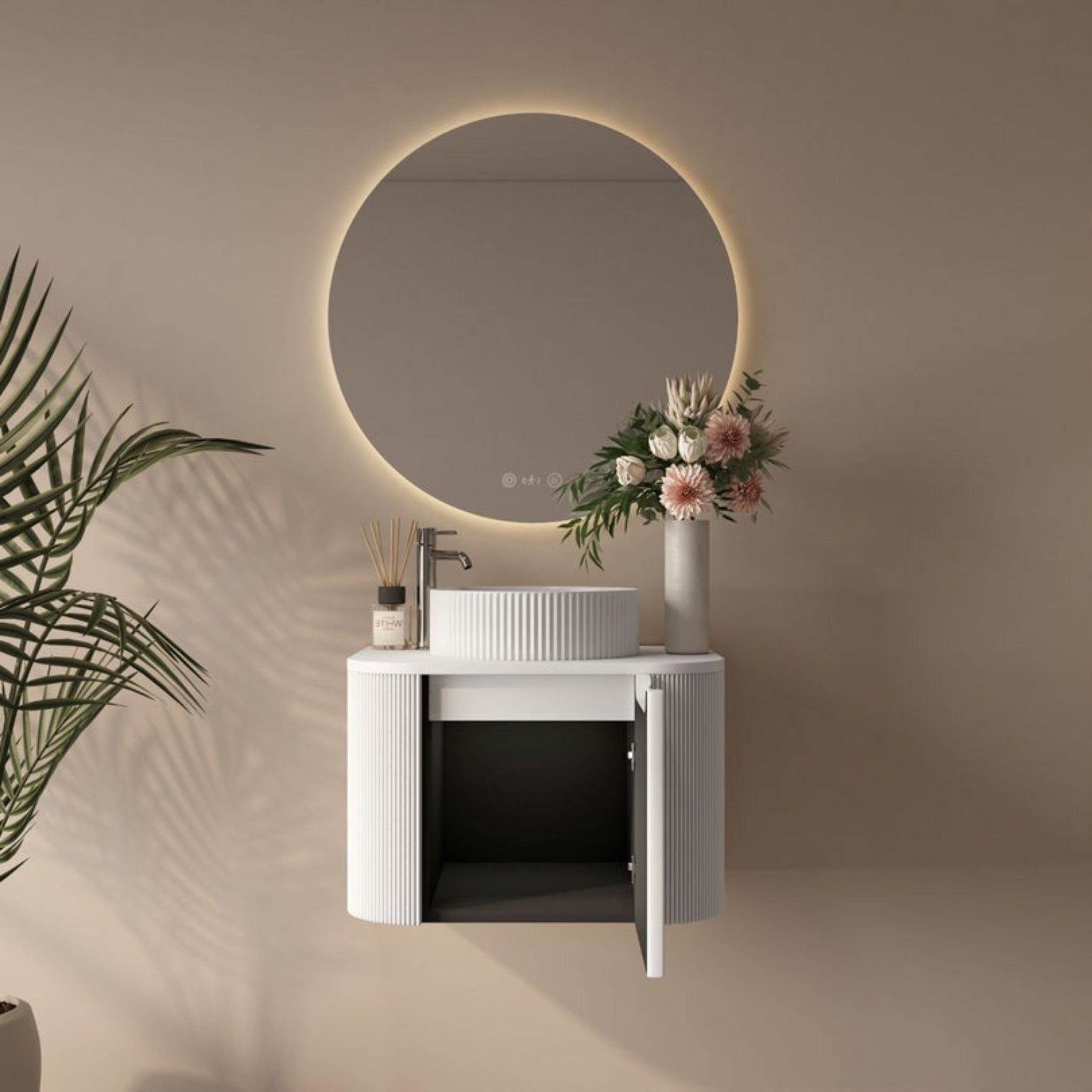 MERCIO ROME MATTE WHITE FLUTED 600MM SINGLE BOWL WALL HUNG VANITY