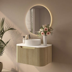 MERCIO ROME BUR OAK FLUTED 750MM SINGLE BOWL WALL HUNG VANITY