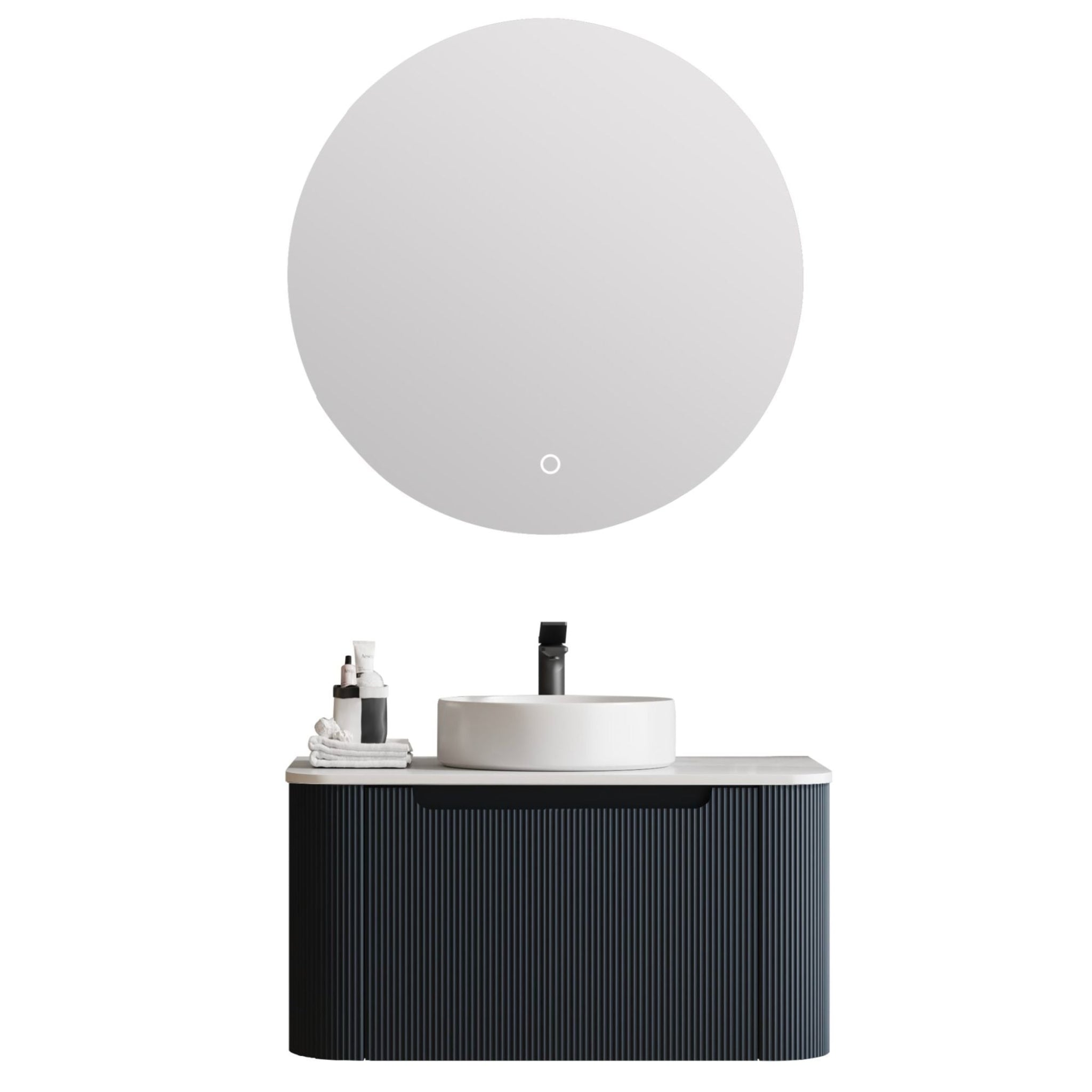 MERCIO ROME MATTE BLACK FLUTED 750MM SINGLE BOWL WALL HUNG VANITY