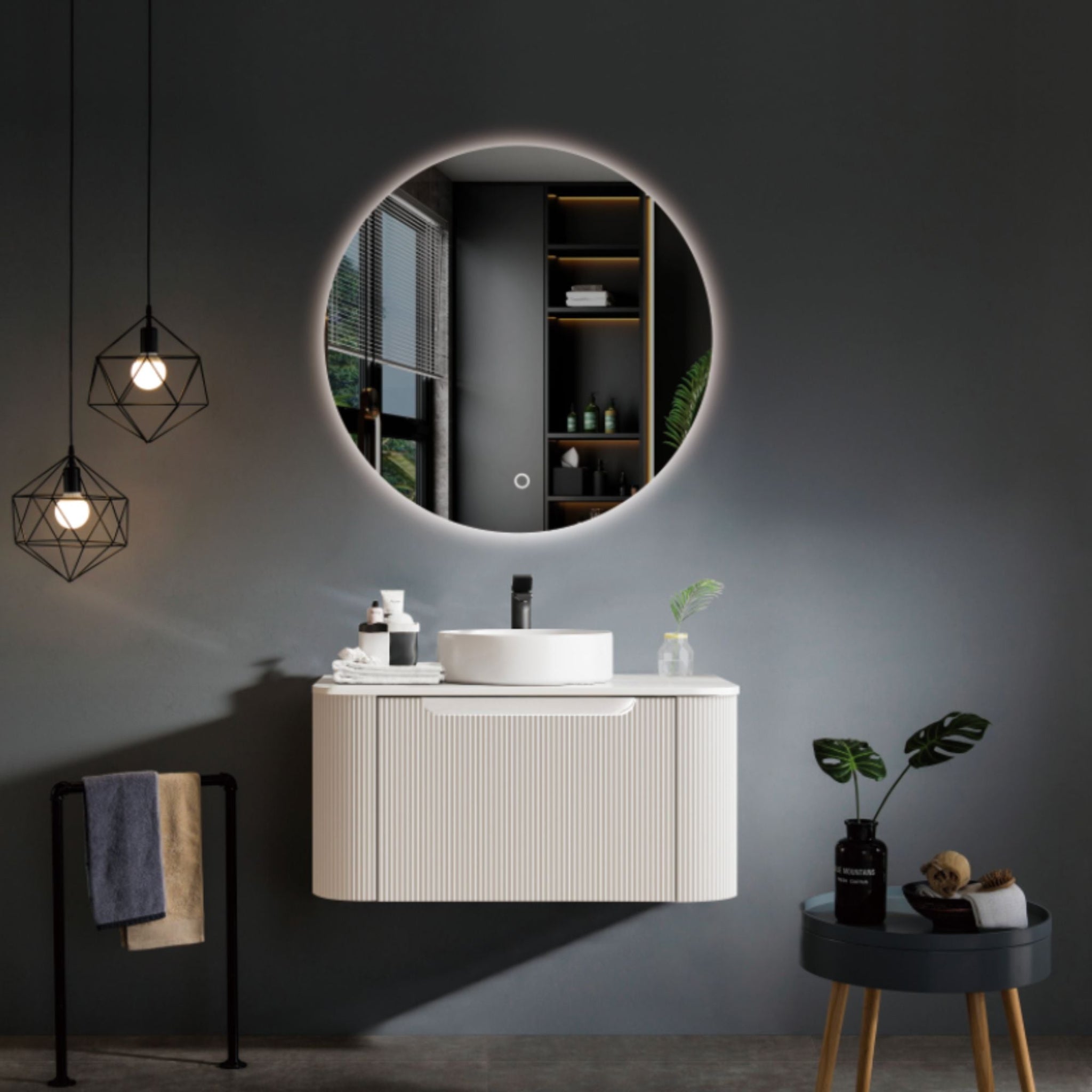 MERCIO ROME MATTE WHITE FLUTED 750MM SINGLE BOWL WALL HUNG VANITY