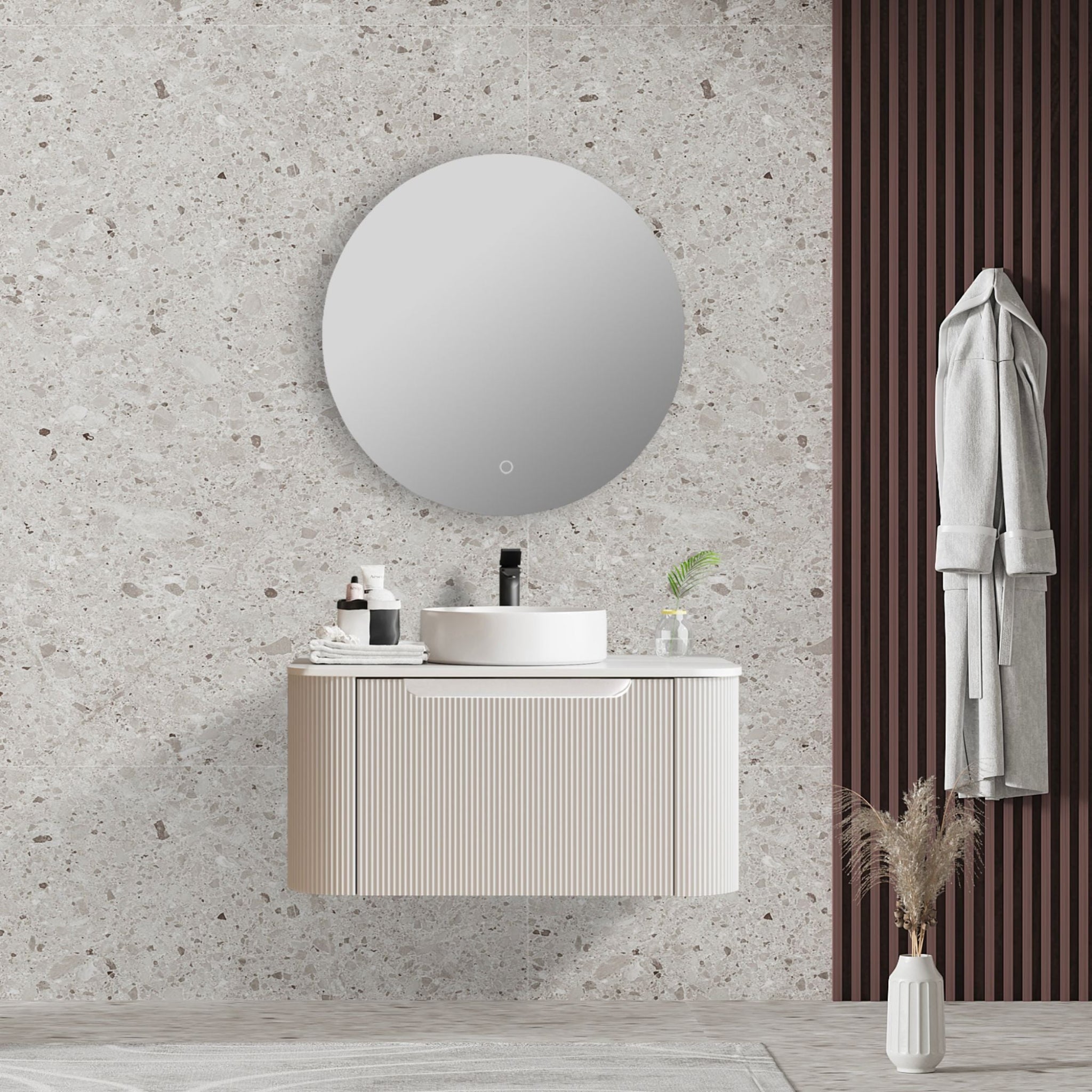 MERCIO ROME MATTE WHITE FLUTED 750MM SINGLE BOWL WALL HUNG VANITY