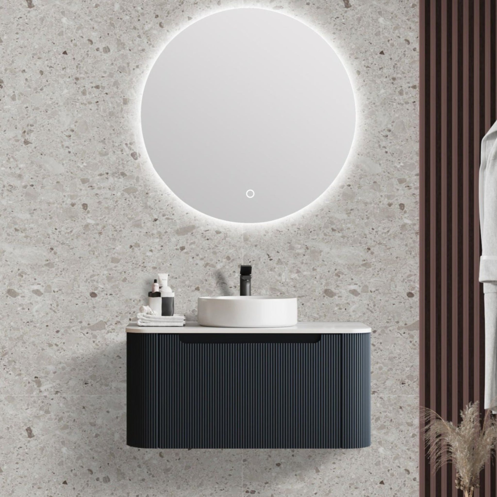 MERCIO ROME MATTE BLACK FLUTED 900MM SINGLE BOWL WALL HUNG VANITY