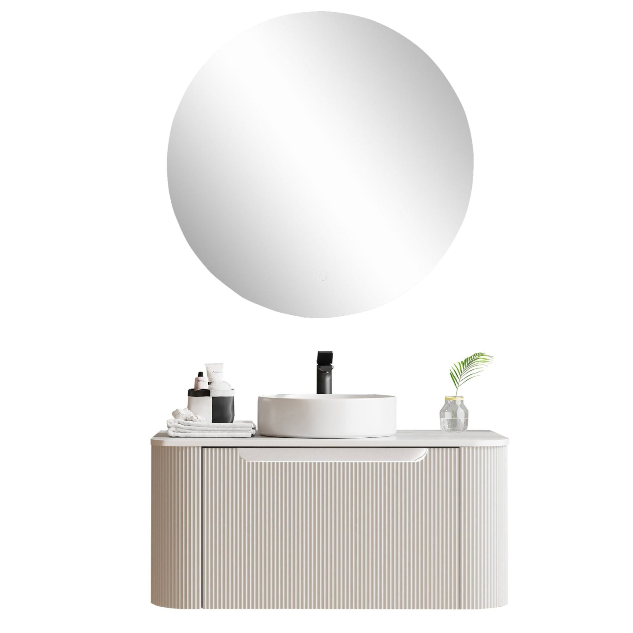 MERCIO ROME MATTE WHITE FLUTED 900MM SINGLE BOWL WALL HUNG VANITY