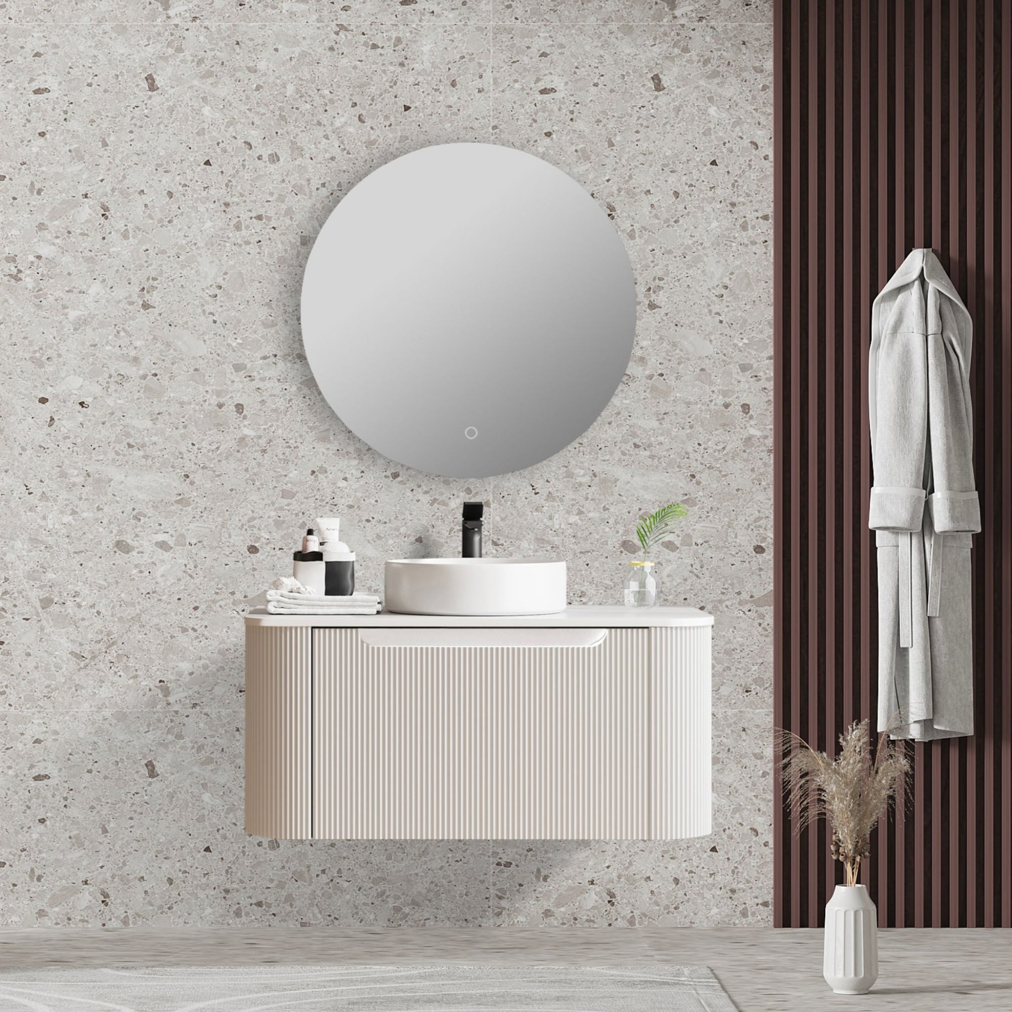 MERCIO ROME MATTE WHITE FLUTED 900MM SINGLE BOWL WALL HUNG VANITY