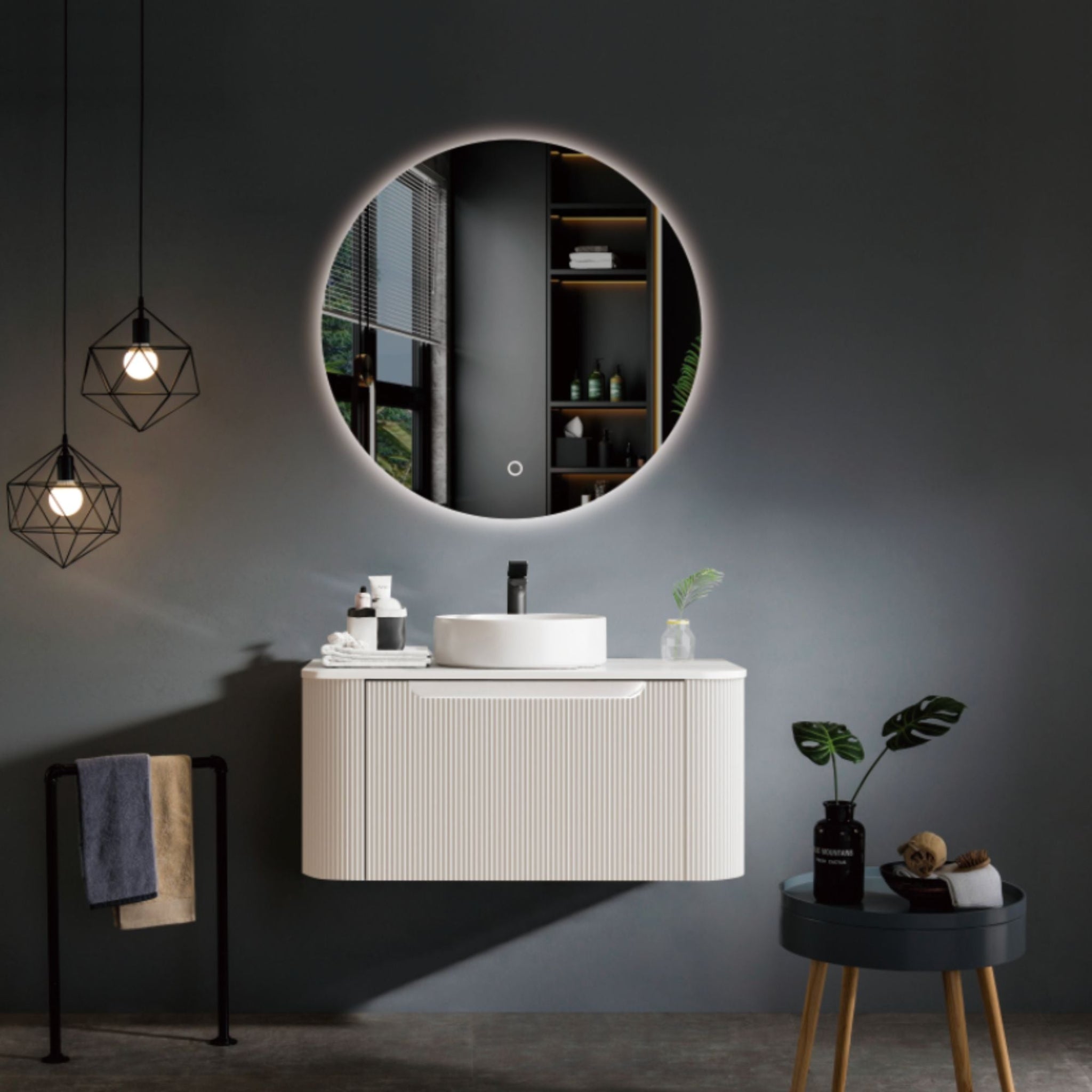 MERCIO ROME MATTE WHITE FLUTED 900MM SINGLE BOWL WALL HUNG VANITY