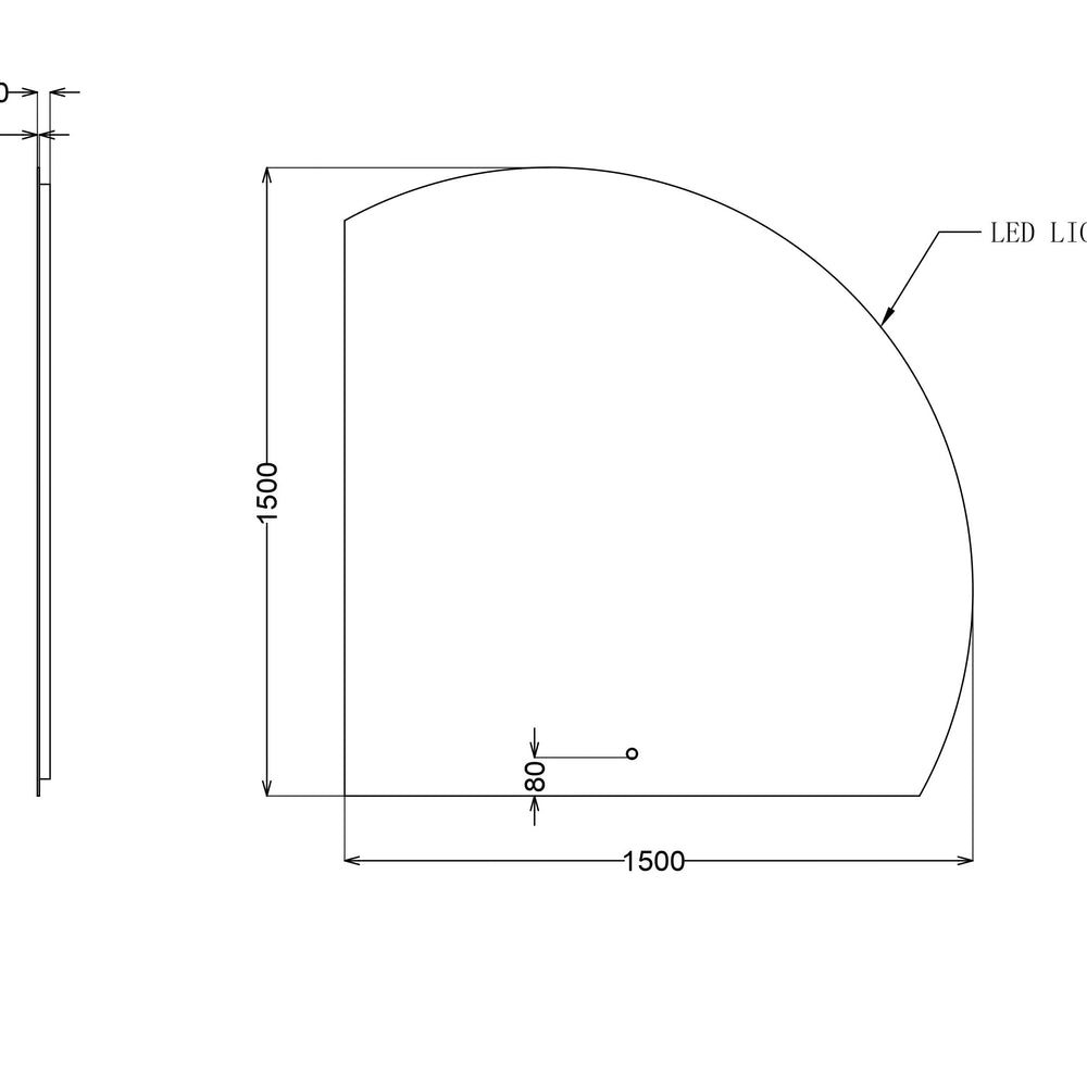 INFINITY ROMAN FRAMELESS ARCH LEFT CORNER LED MIRROR TRIO COLOUR 1500X1500MM