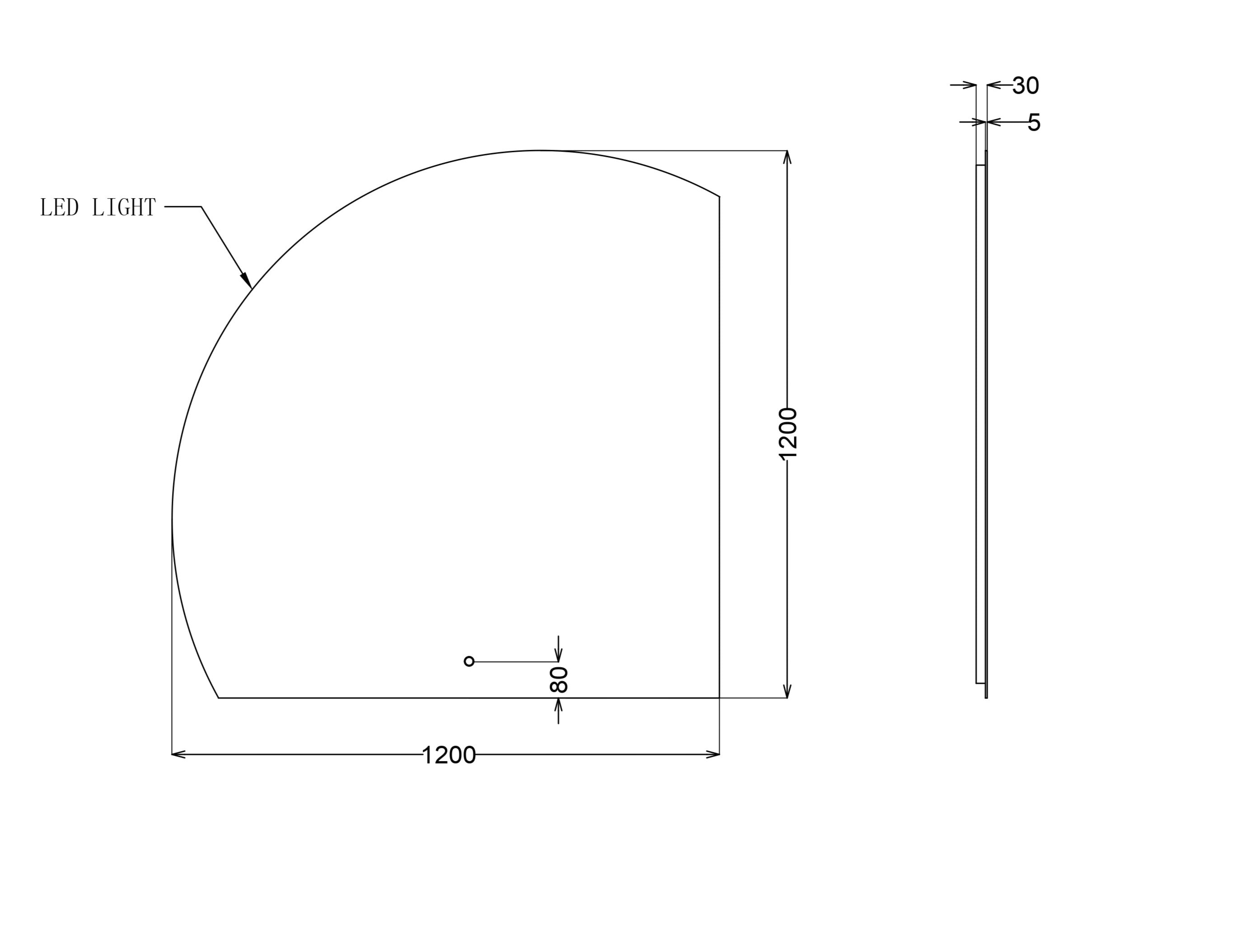 INFINITY ROMAN FRAMELESS ARCH RIGHT CORNER LED MIRROR TRIO COLOUR 1200X1200MM