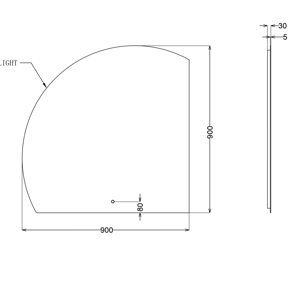 INFINITY ROMAN FRAMELESS ARCH RIGHT CORNER LED MIRROR TRIO COLOUR 900X900MM