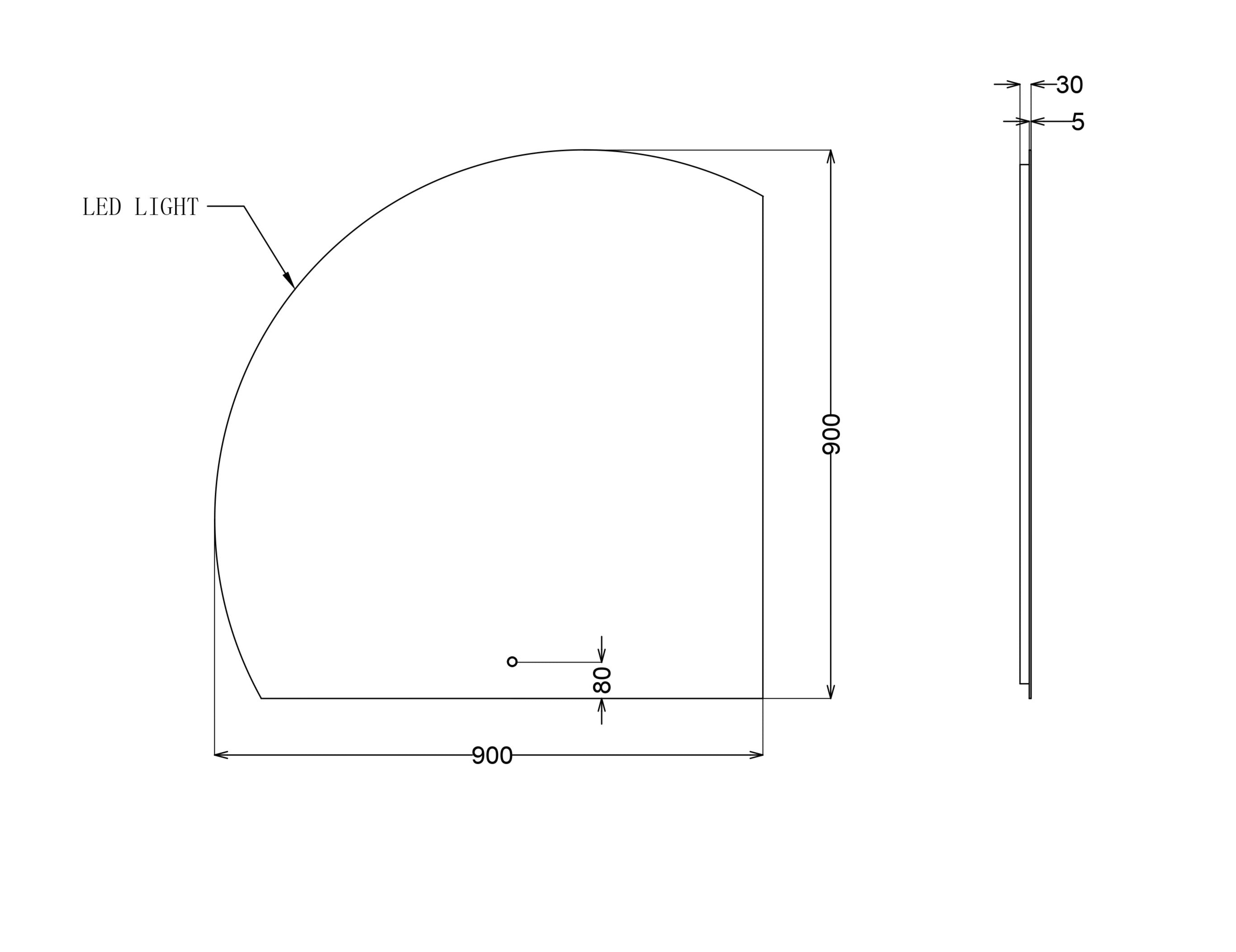 INFINITY ROMAN FRAMELESS ARCH RIGHT CORNER LED MIRROR TRIO COLOUR 900X900MM