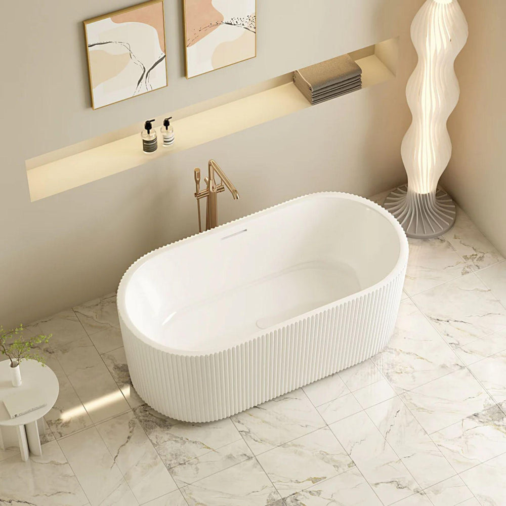 MERCIO ROSE FLUTED V-GROOVE FREESTANDING BATHTUB MATTE WHITE (AVAILABLE IN 1500MM AND 1700MM)