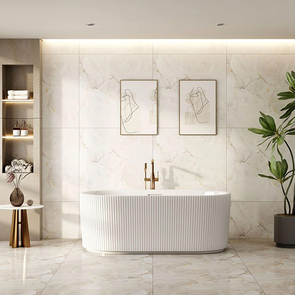 MERCIO ROSE FLUTED V-GROOVE FREESTANDING BATHTUB MATTE WHITE (AVAILABLE IN 1500MM AND 1700MM)