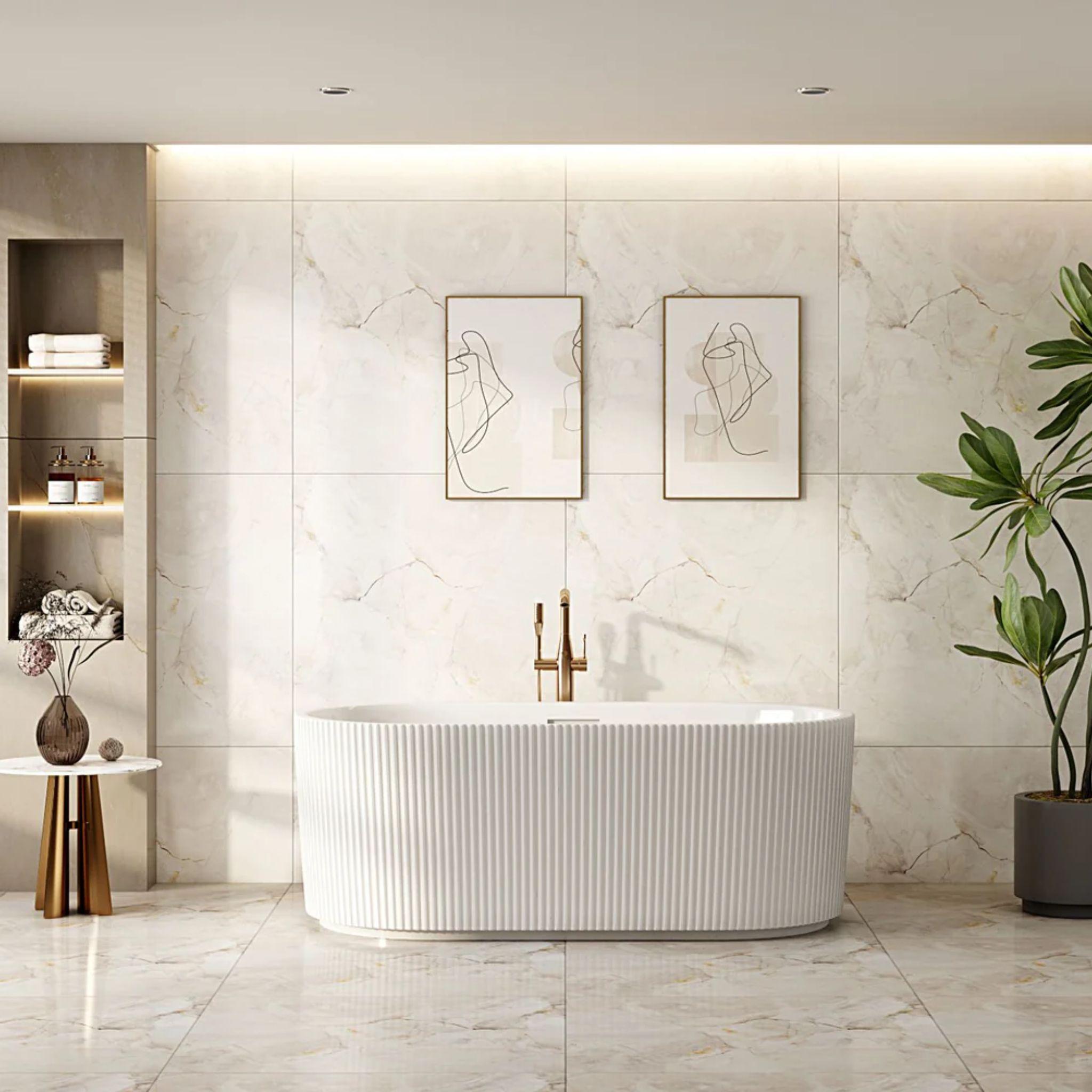 MERCIO ROSE FLUTED V-GROOVE FREESTANDING BATHTUB MATTE WHITE (AVAILABLE IN 1500MM AND 1700MM)