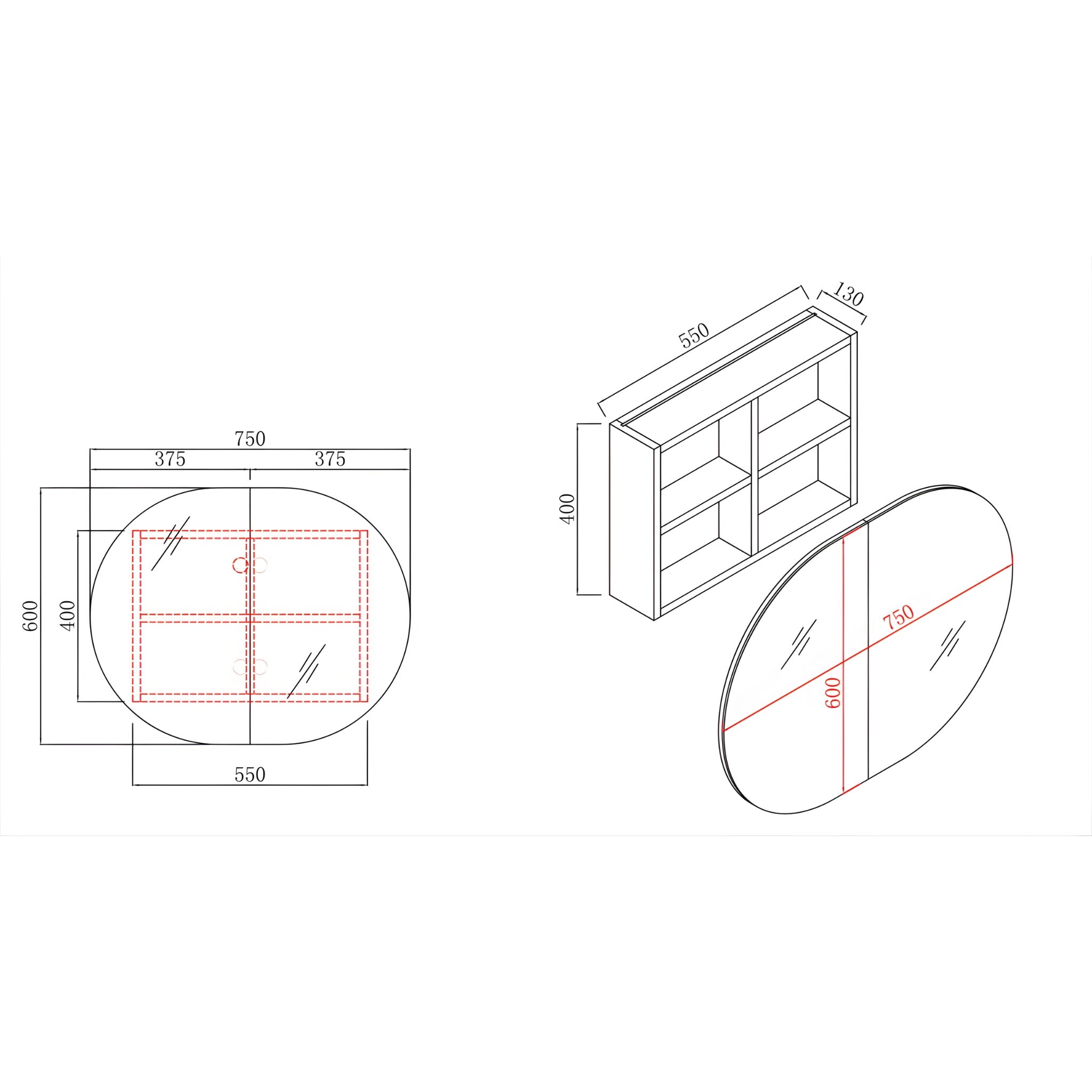 INFINITY ROSY SEMI MATTE WHITE SHAVING CABINET 750X600MM