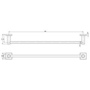PHOENIX RADII SINGLE NON-HEATED TOWEL RAIL SQUARE PLATE BRUSHED CARBON 600MM AND 800MM