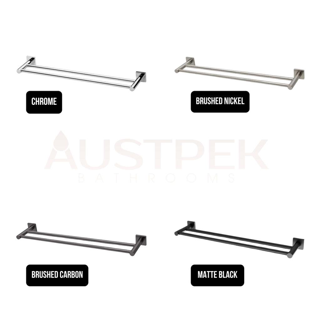 PHOENIX RADII DOUBLE NON-HEATED TOWEL RAIL SQUARE PLATE 600MM BRUSHED CARBON