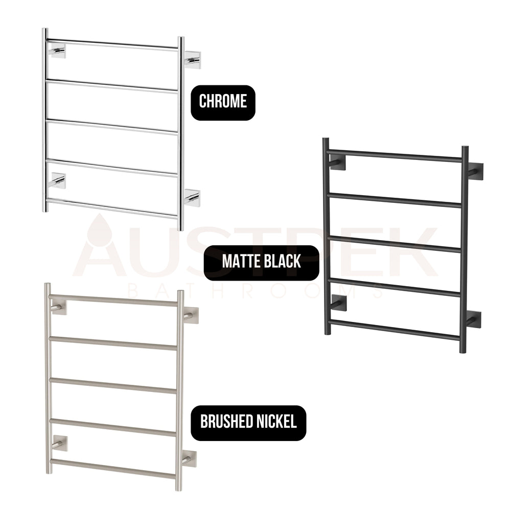PHOENIX RADII 5-BARS ROUND HEATED TOWEL LADDER W/ SQUARE PLATE BRUSHED NICKEL 550MM