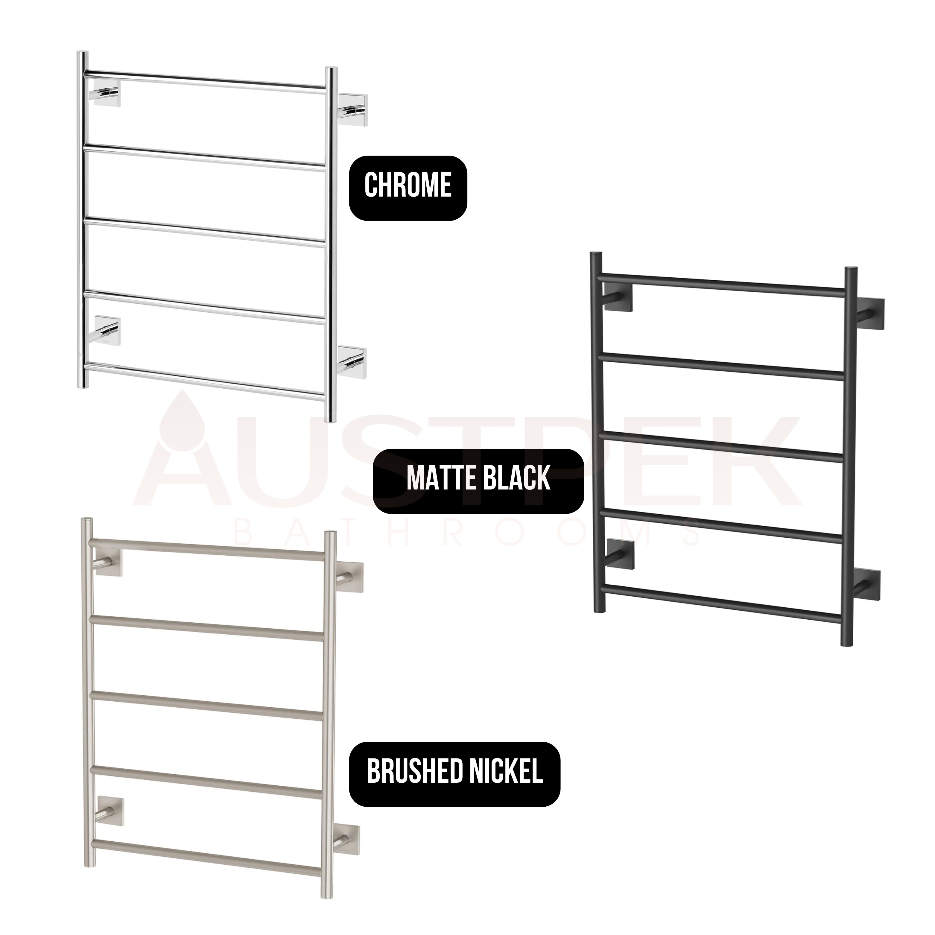 PHOENIX RADII 5-BARS ROUND HEATED TOWEL LADDER W/ SQUARE PLATE BRUSHED NICKEL 550MM